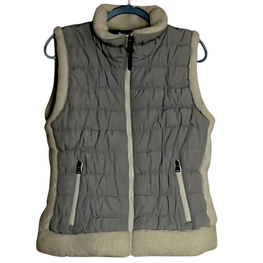 Calvin Klein Performance Gray Sherpa Trim Lined Full Zip Puffer Vest NWOT